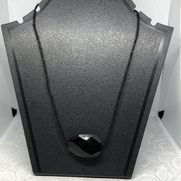 WHBM seed beaded necklace with black natural stone pendant. - Picture 2 of 5